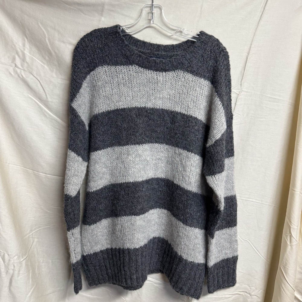American Eagle Chunky Knit Sweater Jegging Fit Gray Color Block Wool Blend SZ L